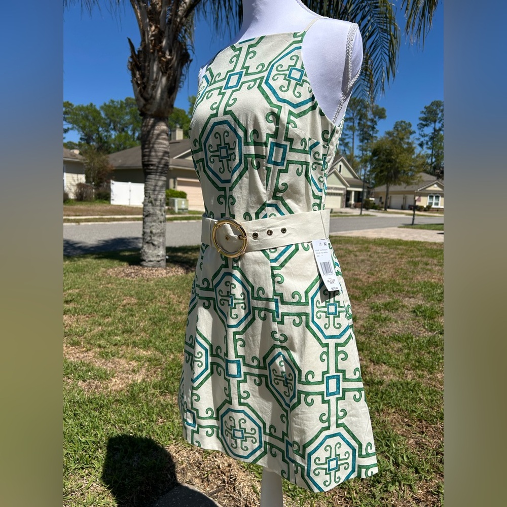 NWT🌷Mestiza N.Y. Havana Print Poplin High Square Neck Fit-and-Flare Mini Dress - Picture 6 of 12